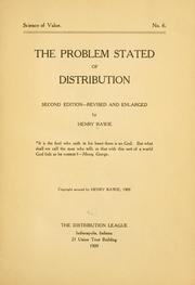Front cover of The problem stated of distribution by Henry Rawie