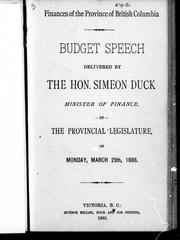 Front cover of Budget speech delivered in the provincial Legislature, on Monday, March 29th, 1886 by Simeon Duck