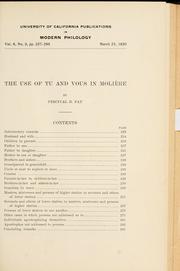 Front cover of The use of tu and vous in Moliére by Percival B. Fay