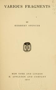 Cover of Various fragments by Herbert Spencer
