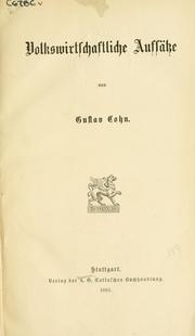 Front cover of Volkswirthschaftliche Aufsatze by Cohn, Gustav