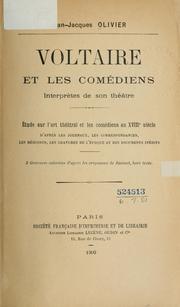Front cover of Voltaire et les comédiens interprètes de son théâtre by Jean Jacques Olivier
