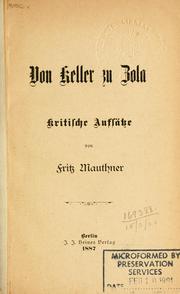 Front cover of Von Keller zu Zola by Fritz Mauthner