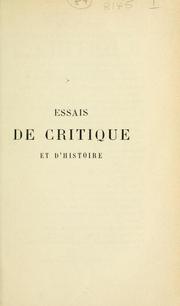 Front cover of Essais de critique et d'histoire by Hippolyte Taine