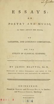 Front cover of Essays: on poetry and music, as they affect the mind by James Beattie
