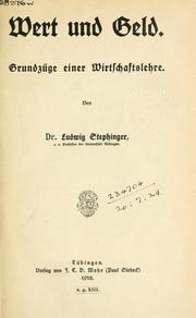Cover of Wert und Geld by Ludwig Stephinger