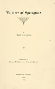 Front cover of Folklore of Springfield by Mary Eva Baker