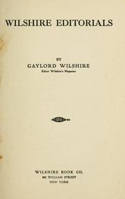 Front cover of Wilshire editorials by Wilshire, Gaylord