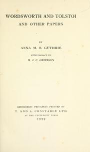 Front cover of Wordsworth and Tolstoi and other papers by Anna Maria Bruce Guthrie