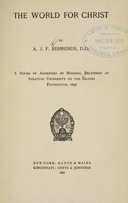 Front cover of The world for Christ by A. J. F. Behrends