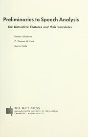 Front cover of Preliminaries to speech analysis by Roman Jakobson