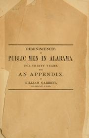 Front cover of Reminiscences of public men in Alabama, for thirty years by Garrett, William