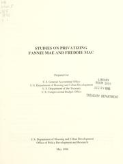 Front cover of Studies on privatizing Fannie Mae and Freddie Mac by United States. Dept. of Housing and Urban Development. Office of Policy Development and Research