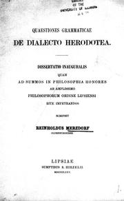 Front cover of Quaestiones grammaticae de dialecto Herodotea by Reinhold Merzdorf