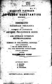 Front cover of Quaestionum Plautinarum de verbo substantivo specimen by Waldemar Olsen