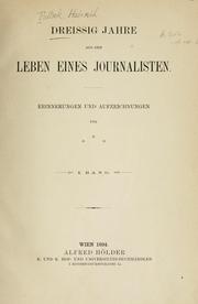 Front cover of Dreissig jahre aus dem leben eines journalisten by Heinrich Pollak