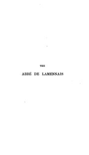 Front cover of The Abbé de Lamennais and the liberal Catholic movement in France by William Gibson, 2nd Baron Ashbourne
