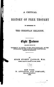 Front cover of A critical history of free thought in reference to the Christian religion by Adam Storey Farrar