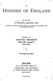 Front cover of A history of England by James Franck Bright