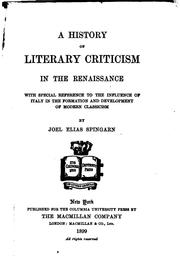 Cover of A history of literary criticism in the Renaissance by Joel Elias Spingarn