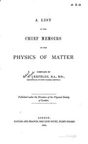 Cover of A list of the chief memoirs on the physics of matter by Robert Alfred Lehfeldt
