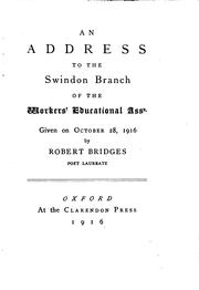 Front cover of An address to the Swindon Branch of the Workers' Educational Assn by Robert Seymour Bridges