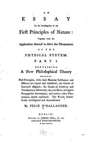Front cover of An essay on the investigation of the first principles of nature by Felix O'Gallagher
