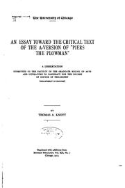 Front cover of ... An essay toward the critical text of the A-version of "Piers the Plowman" .. by Thomas Albert Knott