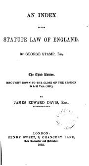 Front cover of An index to the statute law of England by Davis, James Edward