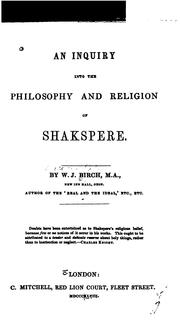 Front cover of An inquiry into the philosophy and religion of Shakspere by William John Birch