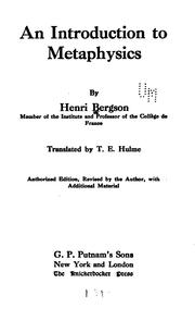 Cover of An introduction to metaphysics by Henri Bergson