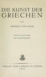 Cover of Die Kunst der Griechen by Arnold von Salis