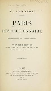 Cover of Paris re□volutionnaire by G. Lenotre