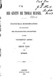 Front cover of Der Genetiv bei Thomas Murner .. by Ernst Voss