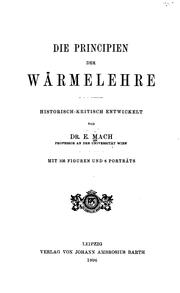 Front cover of Die Principien der Wärmelehre by Ernst Mach