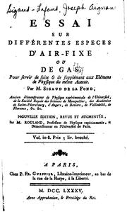 Front cover of Essai sur différentes epeces d'air-fixe ou de gas by Joseph Aignan Sigaud-Lafond