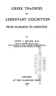 Front cover of Greek theories of elementary cognition from Alcmaeon to Aristotle by John I. Beare