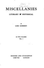 Cover of Miscellanies by Archibald Philip Primrose Earl of Rosebery