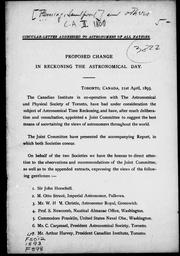 Cover of Proposed change in reckoning the astronomical day by Joint-Committee of the Canadian Institute and the Astronomical and Physical Society of Toronto.
