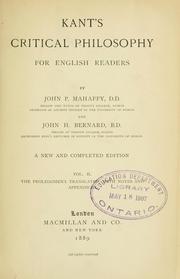 Front cover of Critical philosophy for English readers, by John P. Mahaffy and John H. Bernard by Immanuel Kant