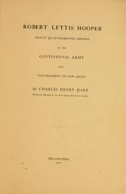 Cover of Robert Lettis Hooper, deputy quarter-master general in the continental army and vice-president of New Jersey by Charles Henry Hart