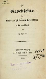 Front cover of Zur Geschichte der neueren schönen Literatur in Deutschland by Heinrich Heine