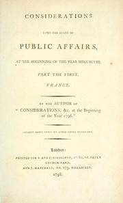 Front cover of Considerations upon the state of public affairs, at the beginning of the year MDCCXCVIII by Thomas Richard Bentley