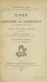 Front cover of Lois de Guillaume le Conquérant en français et en latin by Rand McNally