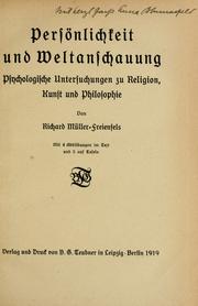 Front cover of Persönlichkeit und weltanschauung by Richard Müller-Freienfels