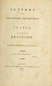 Cover of Letters to the philosophers and politicians of France, on the subject of religion by Joseph Priestley
