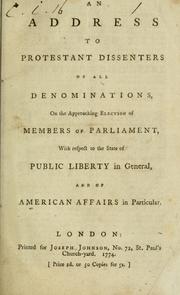 Front cover of An address to Protestant dissenters of all denominations on the approaching election of members of Parliament by Joseph Priestley