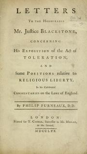 Front cover of Letters to the Honourable Mr. Justice Blackstone by Philip Furneaux