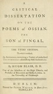 Cover of A critical dissertation on the poems of Ossian by Hugh Blair