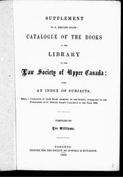 Cover of Supplement to G. Mercer Adam's Catalogue of the books in the library of the Law Society of Upper Canada by Law Society of Upper Canada. Library.
